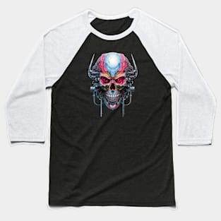 Neon Dreams Cyberpunk Skull Baseball T-Shirt